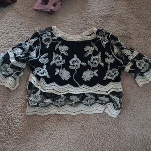 Floral Lace Black and White Top